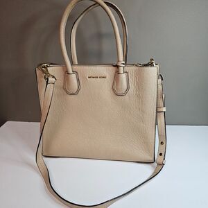 Michael Kors Saffiano Beige Shoulder Bag Leather Tote Purse